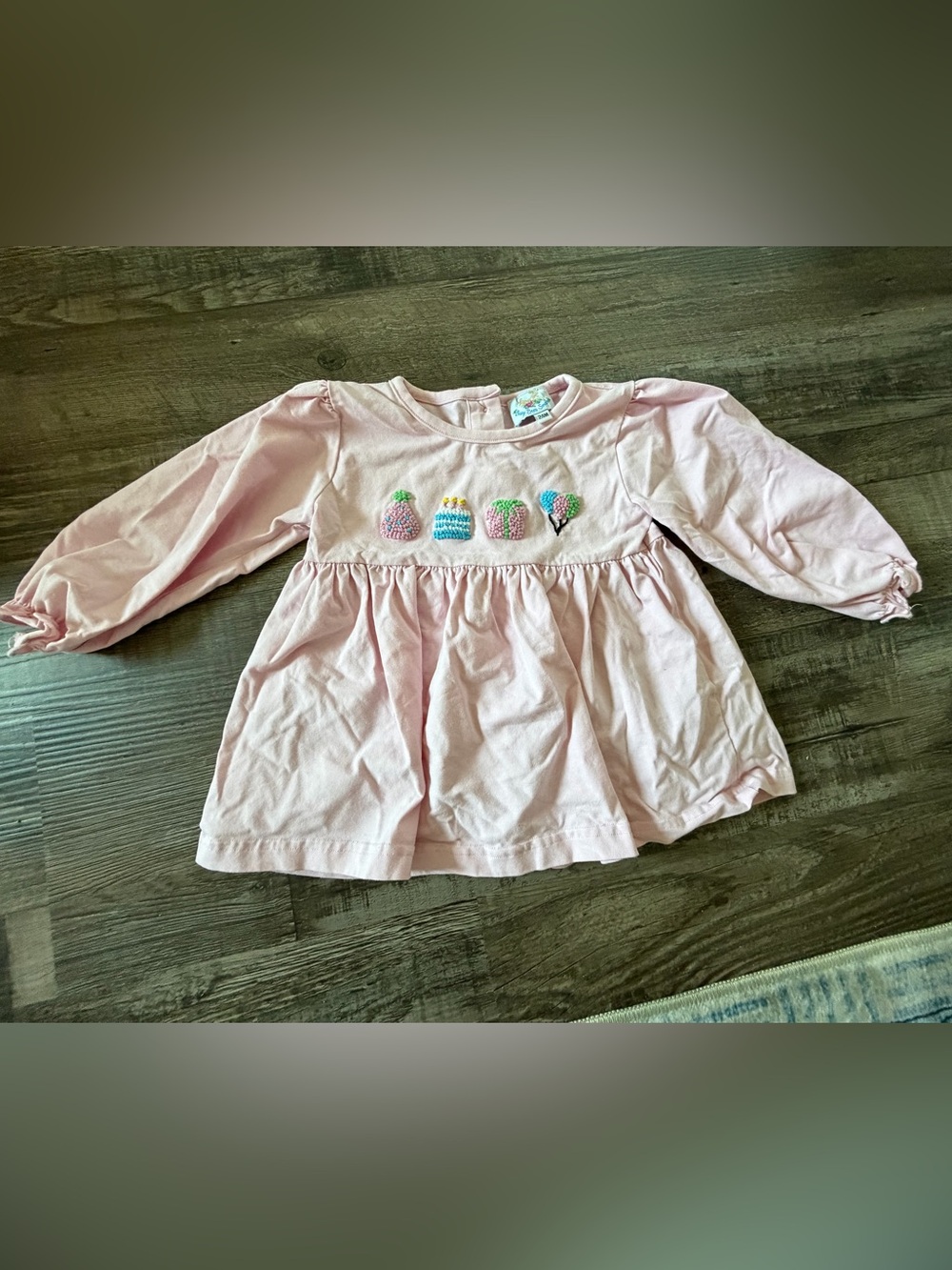 Busy Bee Smocks Toddler Girls' Pink Long-Sleeve French Knot Birthday Top